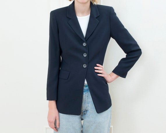 90s Navy Power Suit Blazer 4 Small 