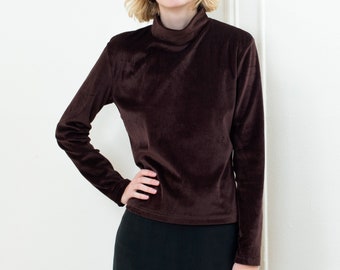 90s Brown Velvet Turtleneck Large 