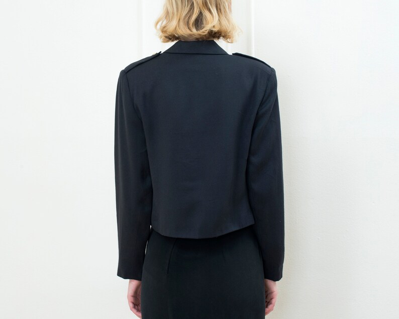 90s black cropped blazer military cropped jacket minimalist blazer minimal evening jacket image 5