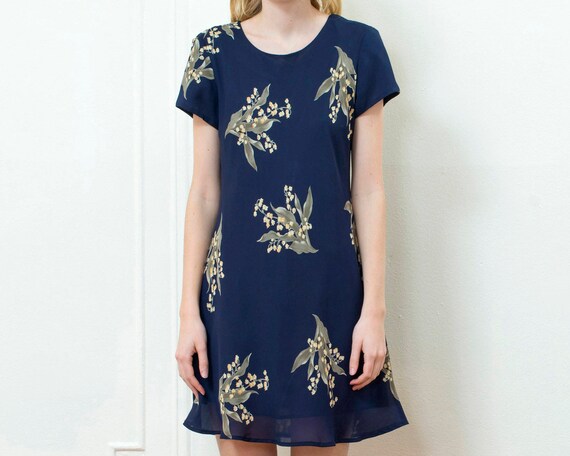 90s navy floral dress | mini slip dress | short s… - image 1