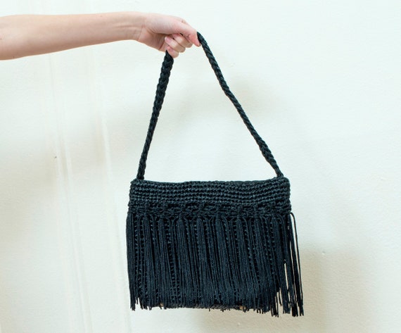 90s black straw bag | woven bag | raffia bag | fri