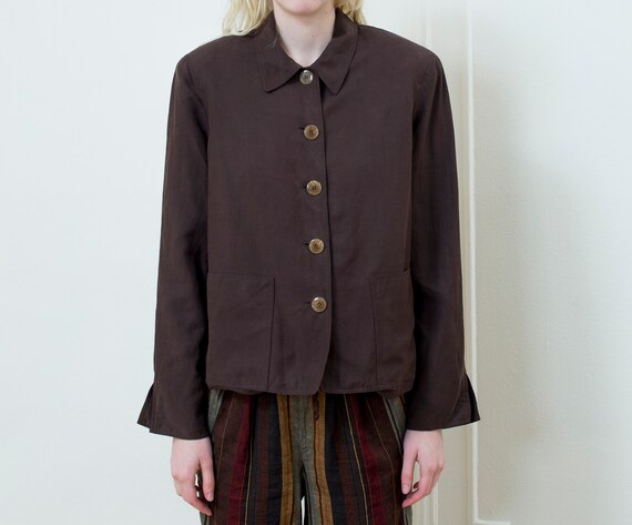 90s brown silk blazer medium | jones new york dark
