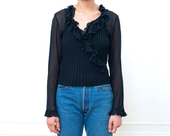 black sheer ruffle top
