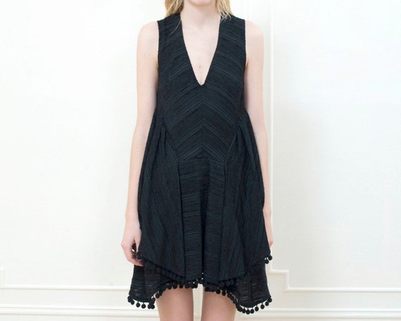 90s little black dress small | black pom pom party