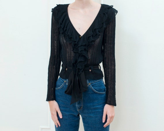 long sheer ruffle cardigan