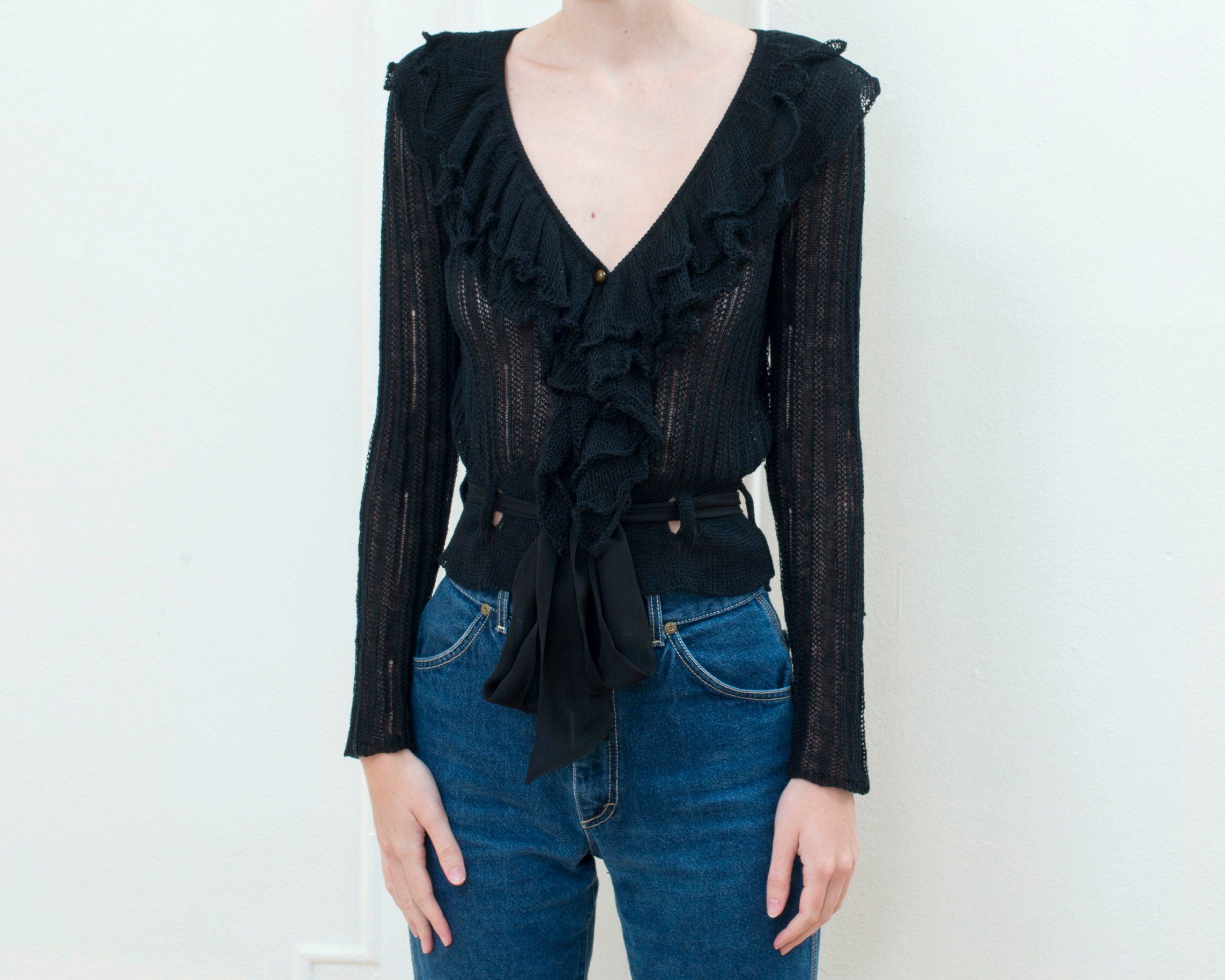 90s Black Max Mara Sweater Ruffle 