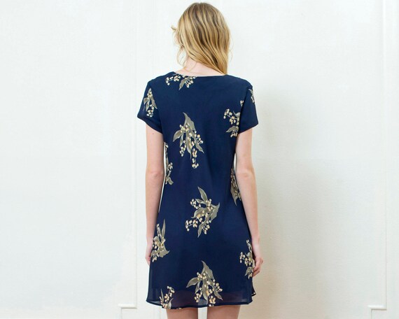 90s navy floral dress | mini slip dress | short s… - image 4