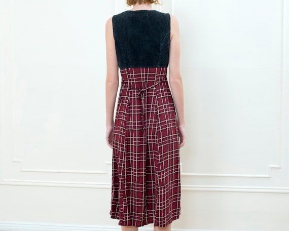 90s corduroy plaid grunge dress | black red maxi … - image 5