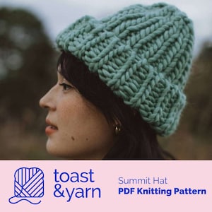 Beginner Friendly Knitting Pattern: Chunky Ribbed Hat Knitting Pattern. Digital PDF Summit Hat. Easy Toque handknit pattern image 1