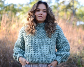Chunky Knit Sweater/ Sage Green Wool 