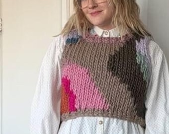 Blobby Sweater Vest. Handknit Merino Wool. Chunky colorful vest.