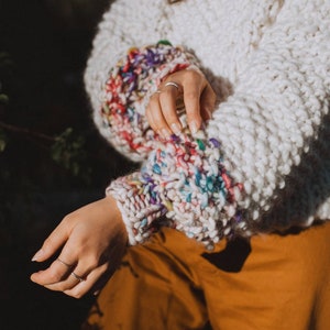 Womens Chunky Handknit Sweater / Rainbow Oversize Ivory Wool Jumper / Sprinkles Merino Wool Pullover/ Sweater/ Sustainable Knitwear/