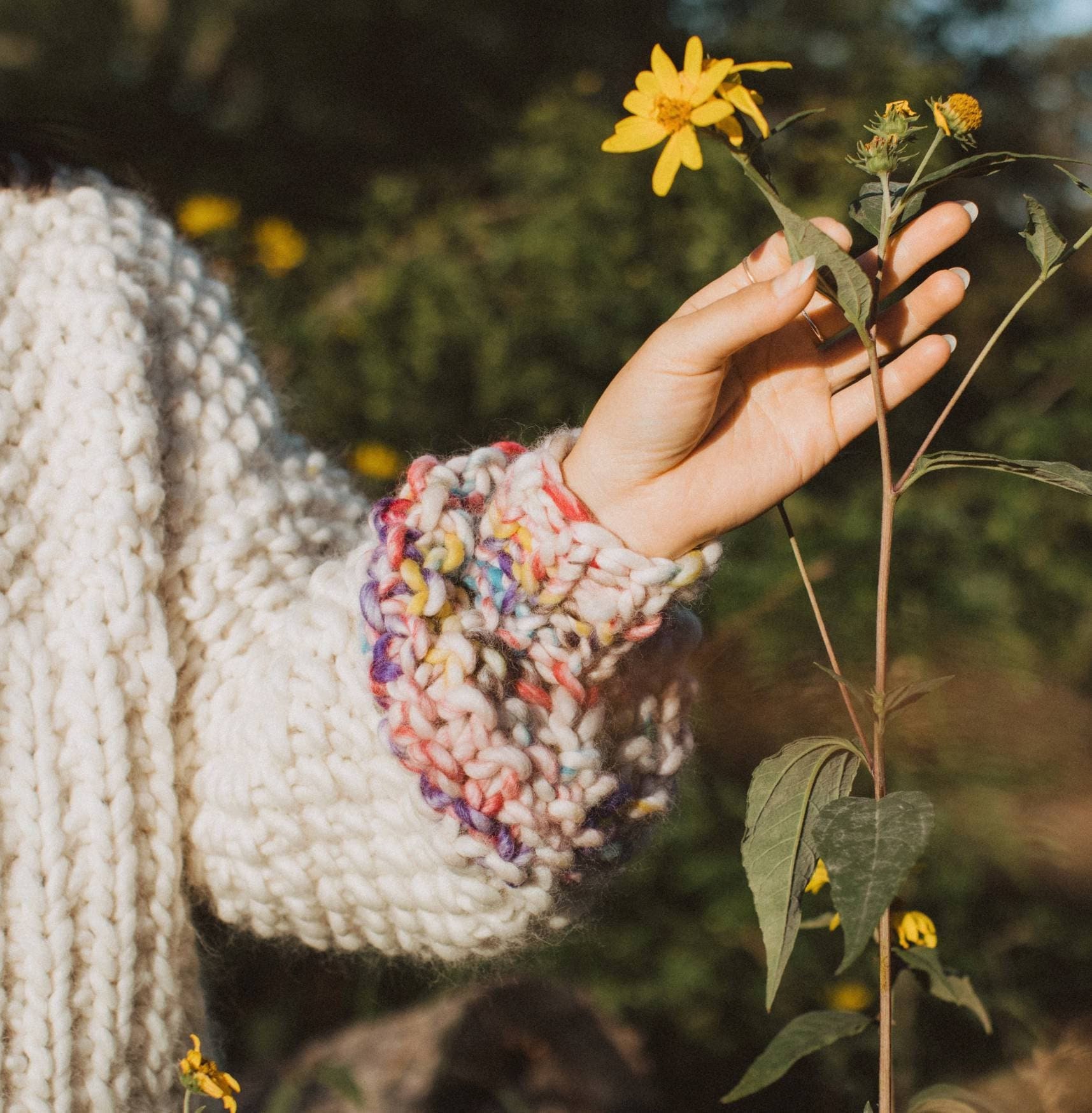 Chunky Handknit Cardigan/ivory Wool Jumper Rainbow Sprinkle
