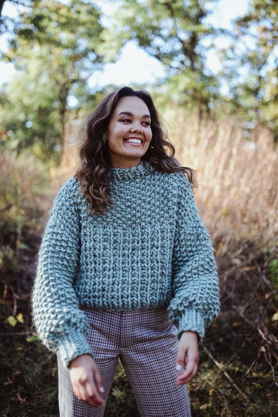 Chunky Knit Sweater/ Sage Green Merino Wool Pullover /modern