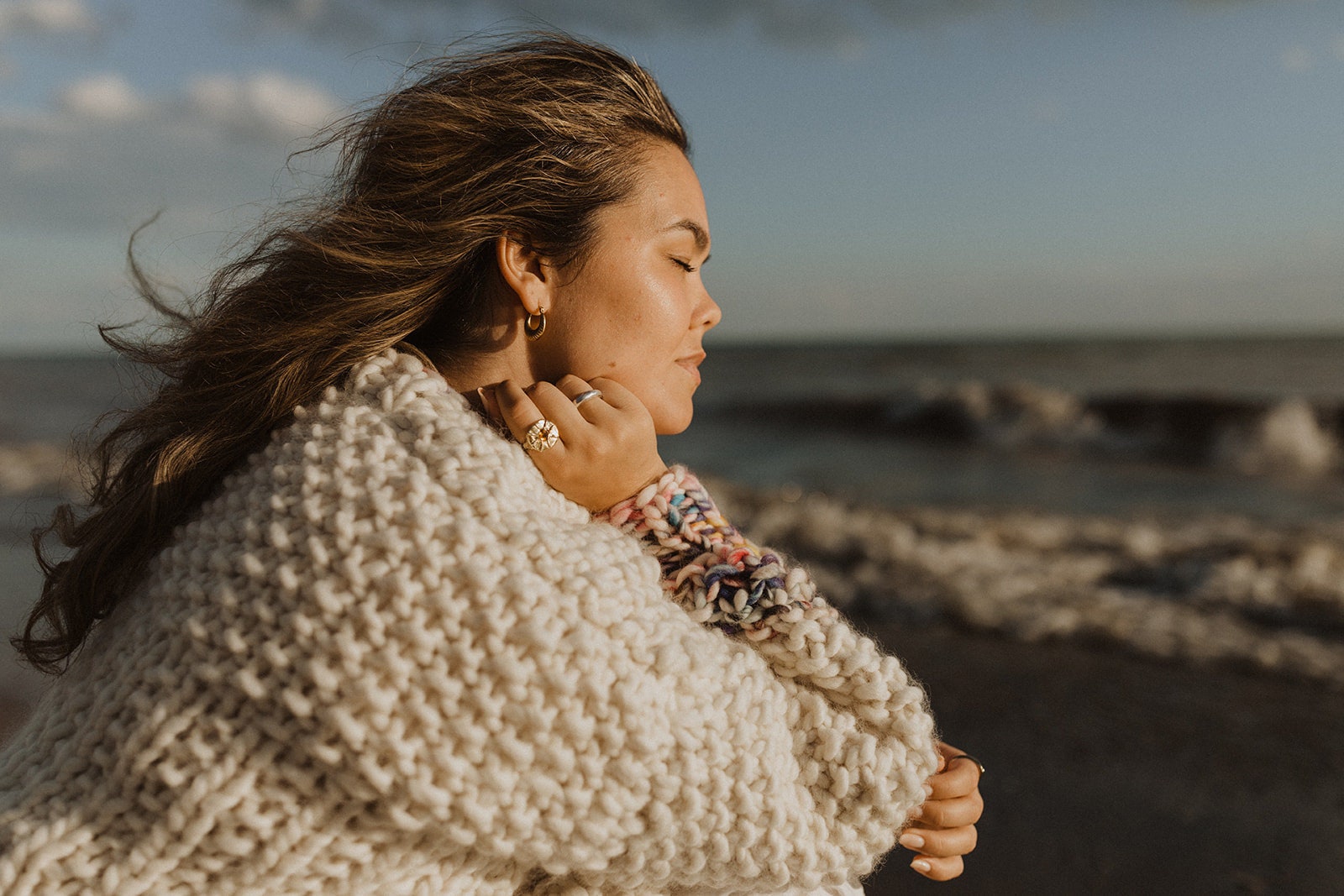 Chunky Handknit Cardigan/ivory Wool Jumper Rainbow Sprinkle