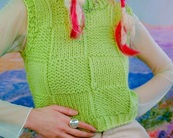 Handknit Lime Green Sweater Vest. Softest Alpaca Sustainable Knitwear.