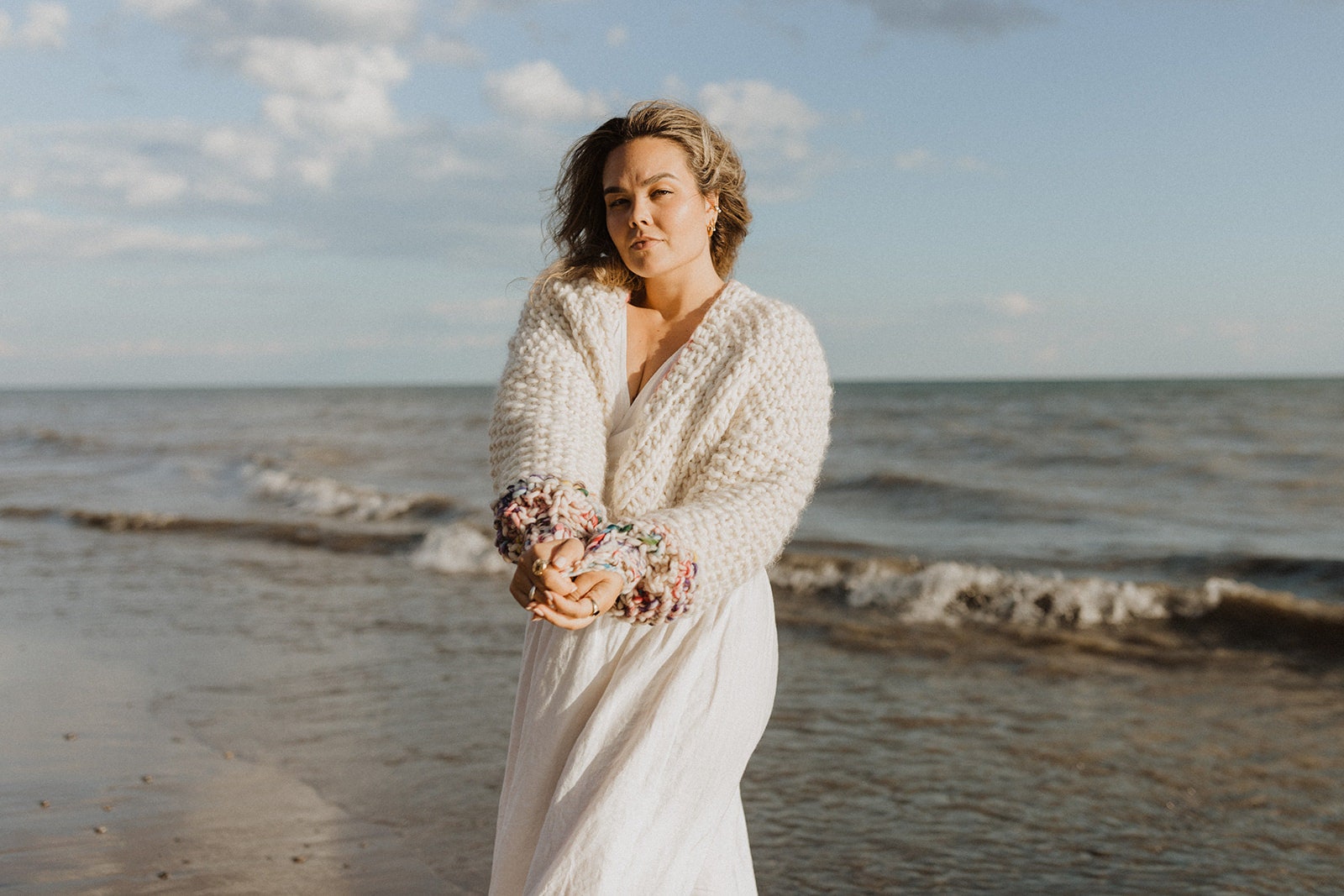 Chunky Handknit Cardigan/ivory Wool Jumper Rainbow Sprinkle