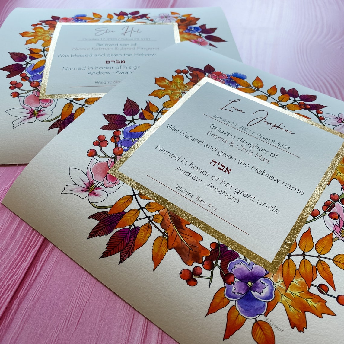 Jewish Baby Naming Certificate Autumn Fine-Art | Etsy