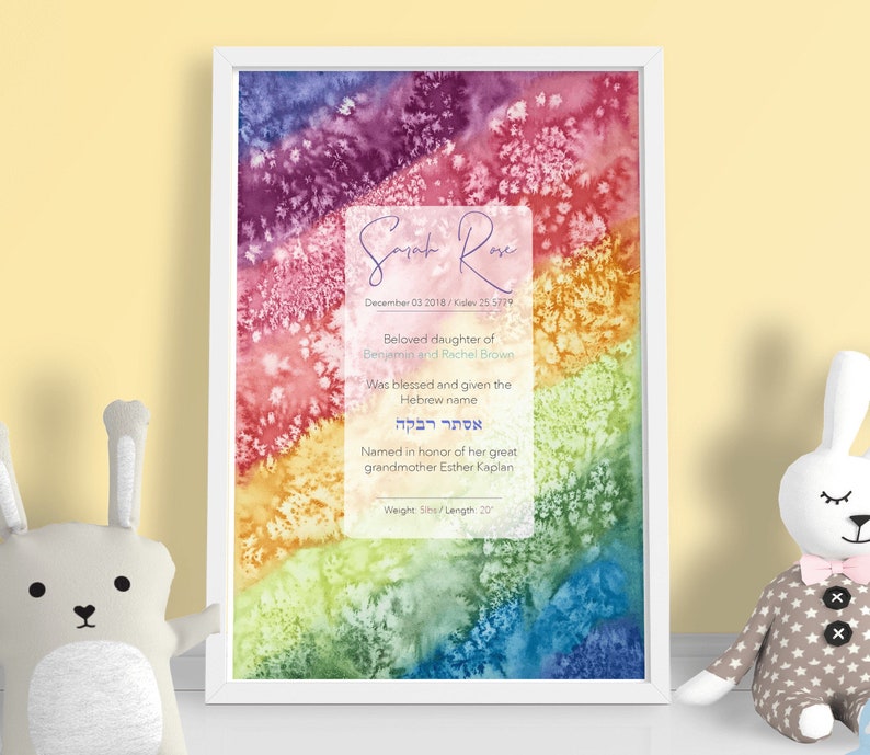 Jewish Baby Naming Certificate rainbow Crystal - Etsy