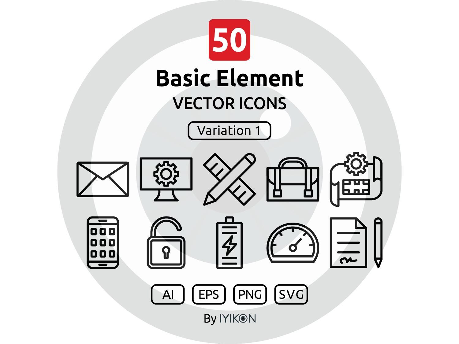 50 Basic Element Icons | Thick Line Icon Bundle – | Instant Download ...