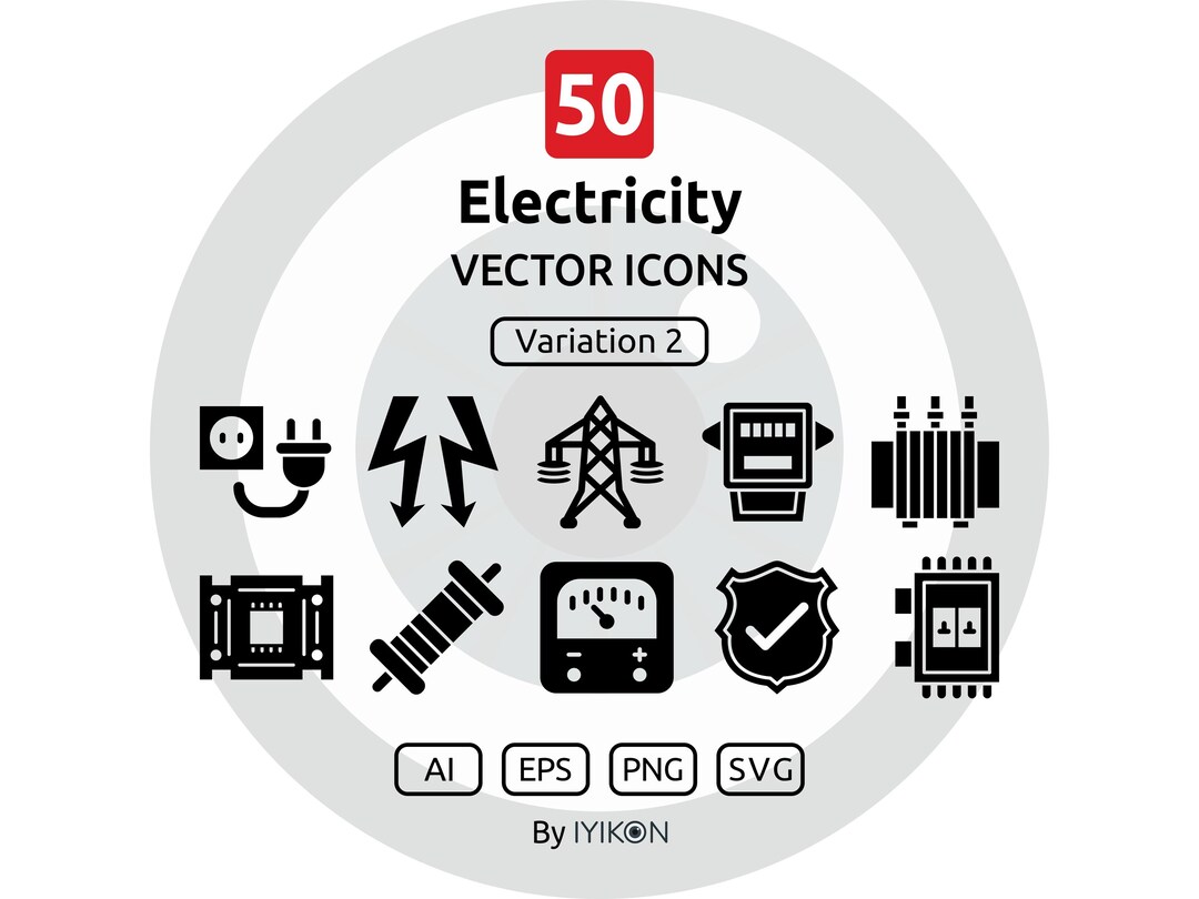 50 Electricity Icons | Glyph Icon Bundle – | Instant Download | IYIKON ...