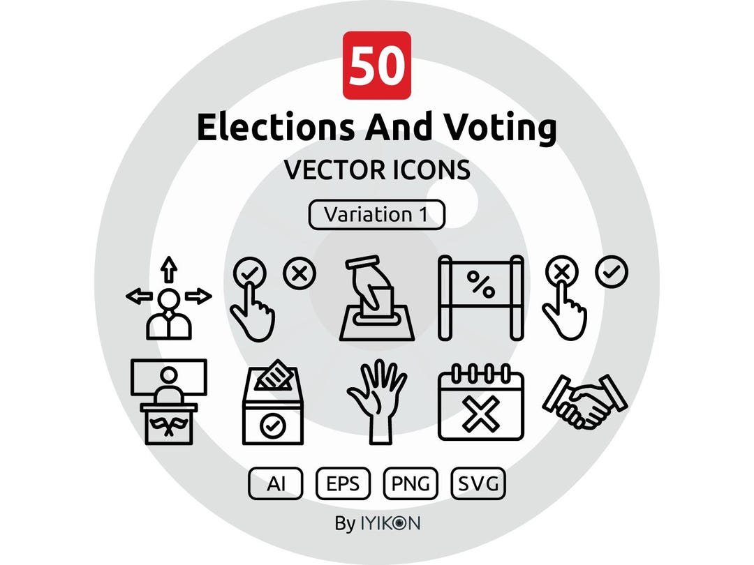 50 Elections and Voting Icons Thick Line Icon Bundle Instant Download ...