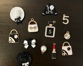 12pc Bracelet or Necklace Charms Gold Metal Enamel Charms DIY Rhinestone Pearl Enamel MultiColor Charms Lipstick Perfume Bottle