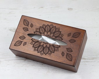 Wood Tissue Box Cover with Floral Design