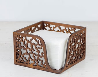 Walnut Wooden Napkin Holder: Abstract Floral Design