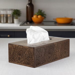 Wooden Tissue Box Cover with Ornament for Napkin Storage and Dispensing