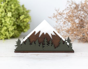 Wooden Napkin Holder with Mountains & Forest Design | Kitchen Storage (Luncheon and Cocktail Napkins)