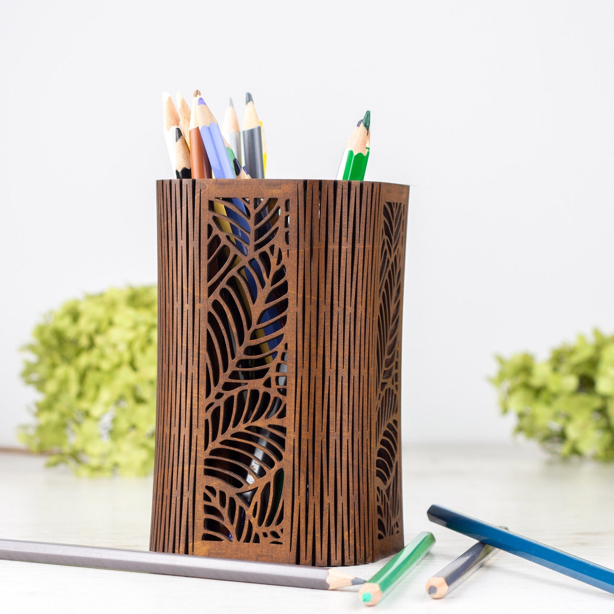 Custom Wood Pensil Pot, Floral Makeup Brush Holder - Etsy