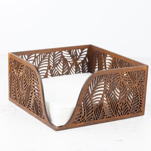 Floral Wood Napkin Holder for Table Napkin Tray for Kitchen, Walnut Tissue Box image 4