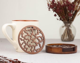 Wooden Round Coasters with Holder