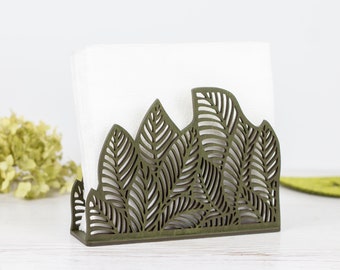 Wood Napkin Holder with Floral Design - Green