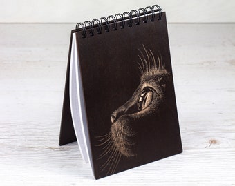 Wood Notebook with Engraving Cat | Personalized A5 Notebook with Wooden Custom Cover