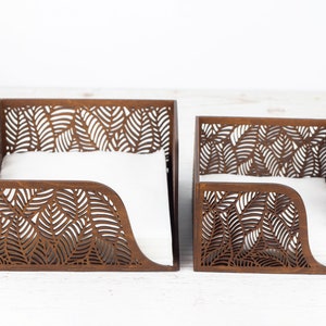 Floral Wood Napkin Holder for Table Napkin Tray for Kitchen, Walnut Tissue Box image 5