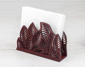 Wood Napkin Holder with Floral Design Rosewood