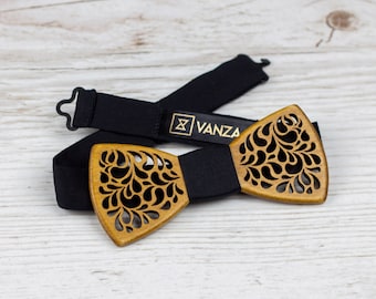 Wood Bow Tie with Drops Design for Men Women Boys