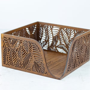 Floral Wood Napkin Holder for Table Napkin Tray for Kitchen, Walnut Tissue Box image 7