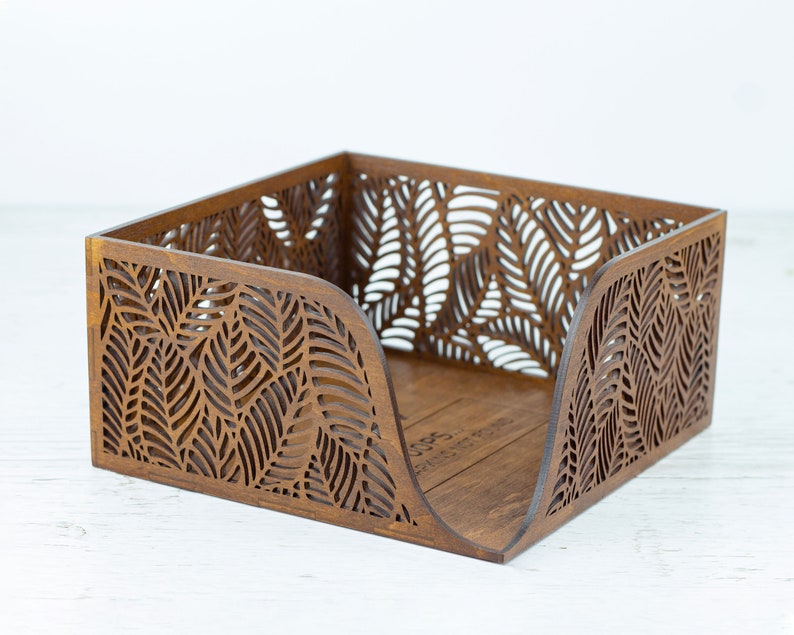 Floral Wood Napkin Holder for Table Napkin Tray for Kitchen, Walnut Tissue Box image 7