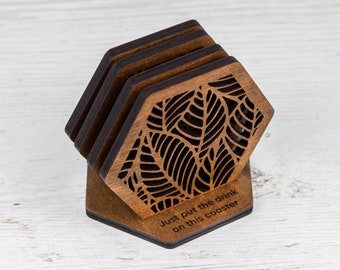 Custom Wood Coasters Set with Holder