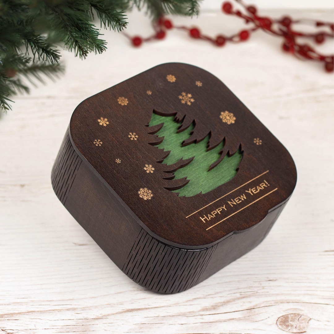 Wooden Christmas Gift Box New Year Tree Shape - Etsy