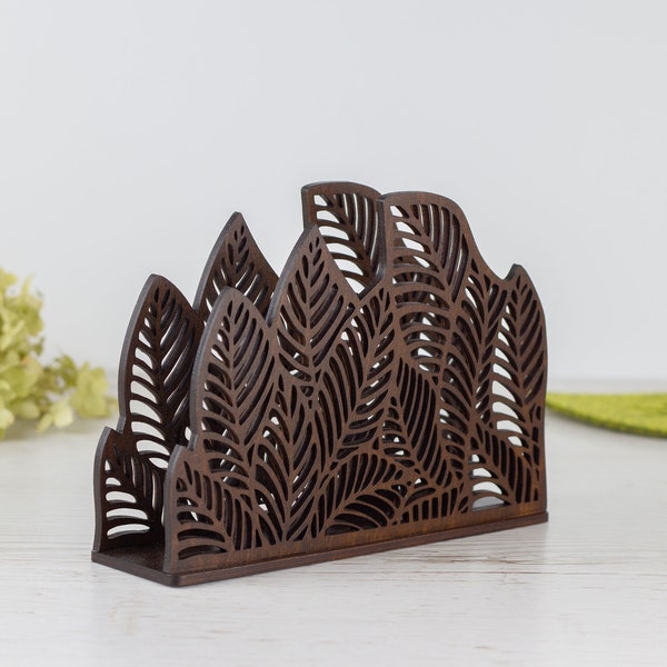 Wood Napkin Holder with Floral Design - Palisander