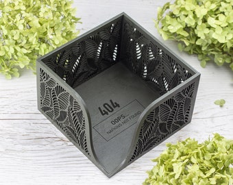 Custom Wood Napkin Holder with Floral Decor |  Green Sage Paper Napkin Tray for Kitchen
