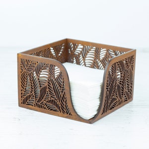 Floral Wood Napkin Holder for Table Napkin Tray for Kitchen, Walnut Tissue Box image 6