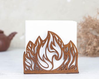 Wooden Napkin Holder with Campfire Design - Walnut
