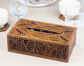 Porta fazzoletti in legno con foglie / porta tovaglioli e ornamento floreale