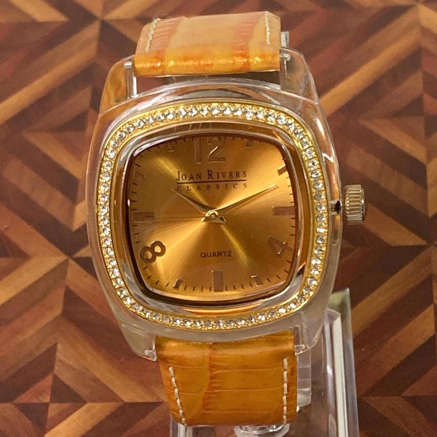 Joan Rivers Classics Wristwatch w/Crystal Rhinestones Yellow leather Band Joan Rivers Watches - Etsy main image 2