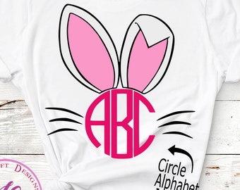 Easter svg Bunny Ears Monogram Frame SVG, Free font included Rabbit DXF, Eps, Png Spring, Frame, Vinyl, Silhouette, Cricut